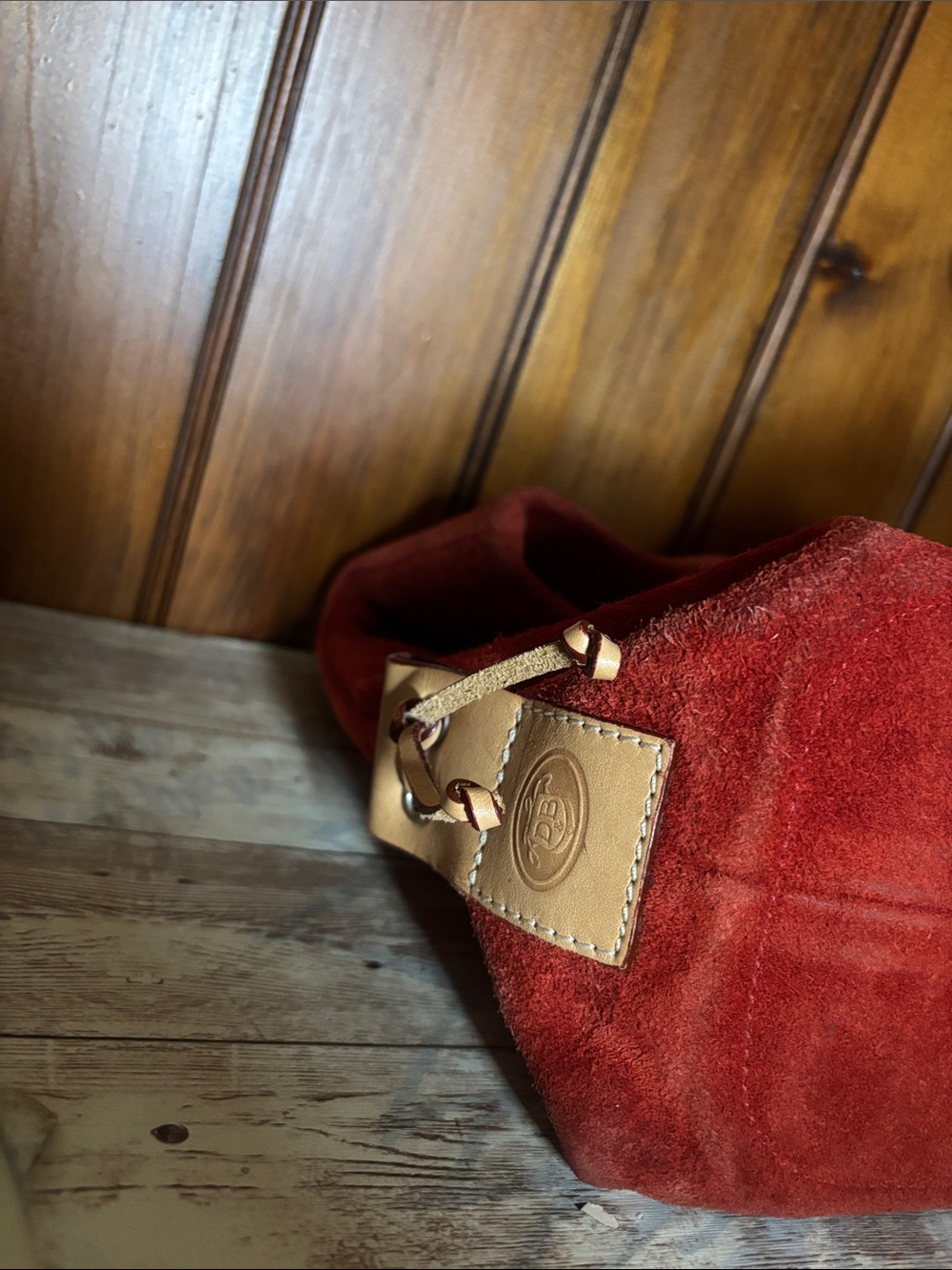 Dooney & Bourke Red Suede Tote with Tan Handles - Picture 7 of 16